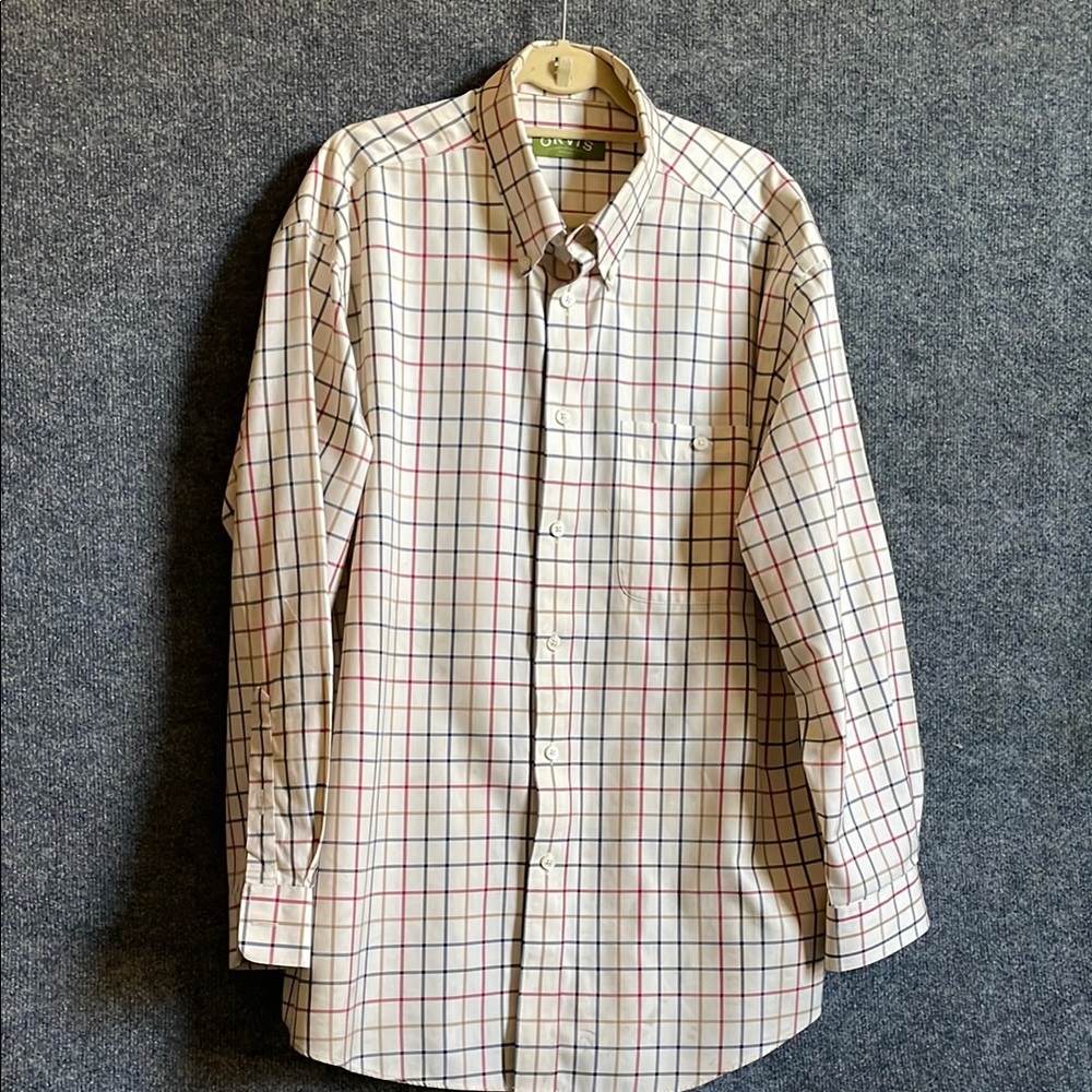 Orvis Red and Blue Casual Button Down Shirt XL